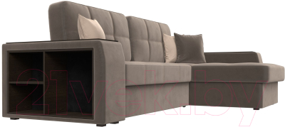 Диван угловой Лига Диванов Брюссель правый / 110651 (велюр коричневый)