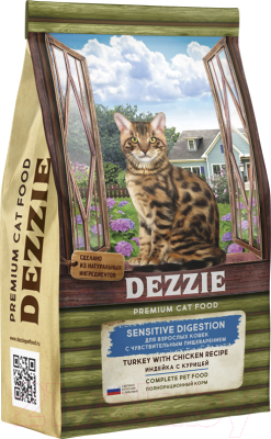 Сухой корм для кошек Dezzie Sensitive Digestion Cat индейка с курицей / 5659120 - фото