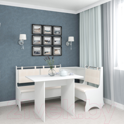 Уголок кухонный мягкий Mio Tesoro Оазис-2 108x163 (белый/ваниль)