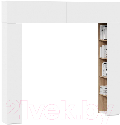 Стенка ТриЯ Порто СМ-393.21.022 со стеллажами (белый жемчуг/яблоня беллуно/белый софт) - фото