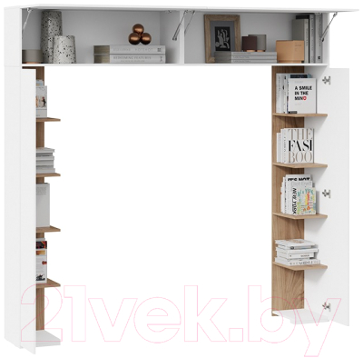 Стенка ТриЯ Порто СМ-393.21.022 со стеллажами (белый жемчуг/яблоня беллуно/белый софт)