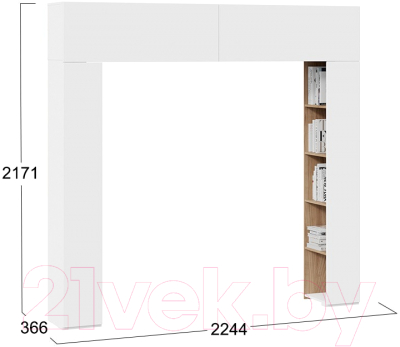 Стенка ТриЯ Порто СМ-393.21.022 со стеллажами (белый жемчуг/яблоня беллуно/белый софт)