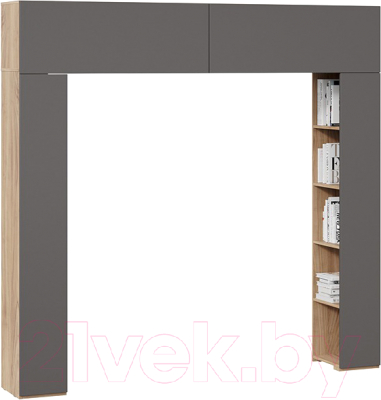 Стенка ТриЯ Порто СМ-393.21.022 со стеллажами (яблоня беллуно/графит софт) - фото