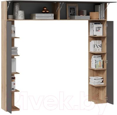 Стенка ТриЯ Порто СМ-393.21.022 со стеллажами (яблоня беллуно/графит софт)