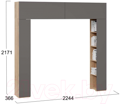 Стенка ТриЯ Порто СМ-393.21.022 со стеллажами (яблоня беллуно/графит софт)