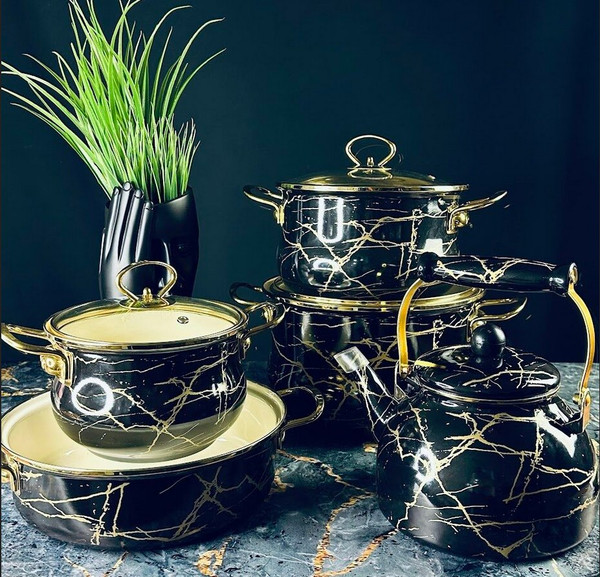 Набор кухонной посуды Lenardi Черный мрамор 776-054