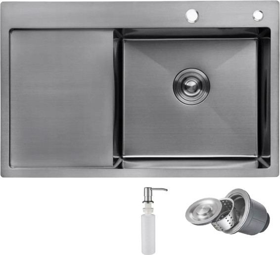 Мойка кухонная AKS Прямоугольная 78x49 правая (графит) - фото