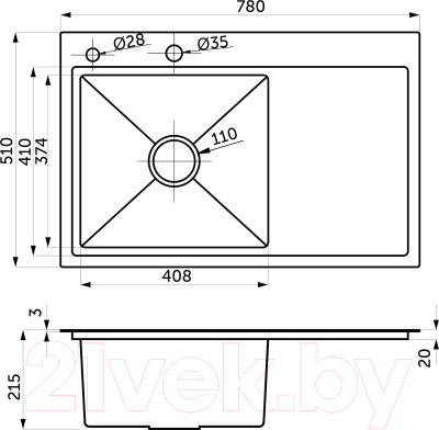 Мойка кухонная AKS Прямоугольная 78x51 левая (сатин никель)