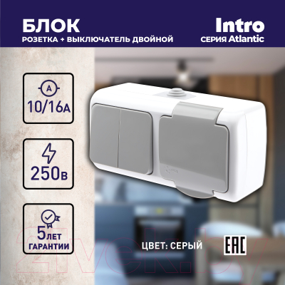 Блок выключатель+розетка ЭРА Intro Atlantic 5-702-03 / Б0050948