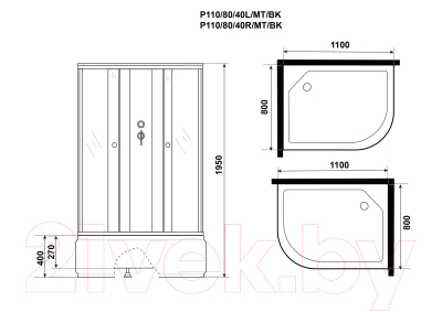 Душевая кабина Niagara Promo P110/80/40R/MT/BK 110x80x195
