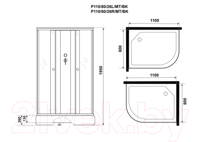 Душевая кабина Niagara Promo P110/80/26R/MT/BK 110x80x195