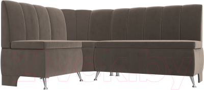 Уголок кухонный мягкий Лига Диванов Кантри левый / 106840L (велюр коричневый) - фото
