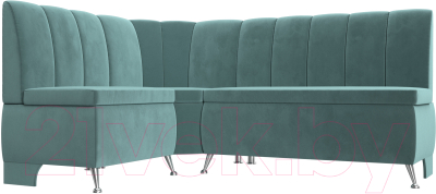Уголок кухонный мягкий Лига Диванов Кантри левый / 106841L (велюр бирюзовый) - фото