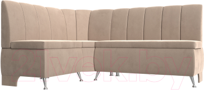 Уголок кухонный мягкий Лига Диванов Кантри левый / 106843L (велюр бежевый) - фото