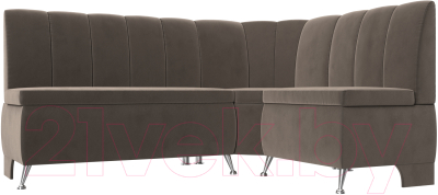 Уголок кухонный мягкий Лига Диванов Кантри правый / 106840 (велюр коричневый) - фото