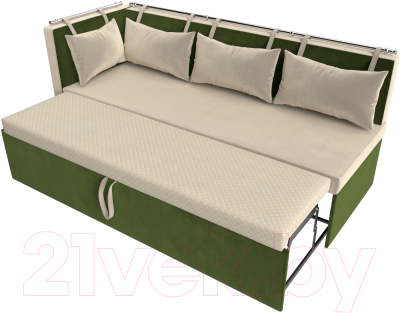 Уголок кухонный мягкий Лига Диванов Метро левый / 105021L (микровельвет бежевый/зеленый)