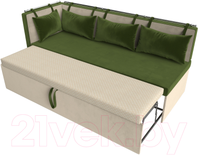 Уголок кухонный мягкий Лига Диванов Метро левый / 105023L (микровельвет зеленый/бежевый)