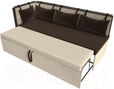 Уголок кухонный мягкий Лига Диванов Метро левый / 105024L (микровельвет коричневый/бежевый)