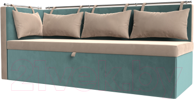Уголок кухонный мягкий Лига Диванов Метро левый / 105025L (велюр бежевый/бирюзовый) - фото