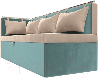Уголок кухонный мягкий Лига Диванов Метро левый / 105025L (велюр бежевый/бирюзовый)