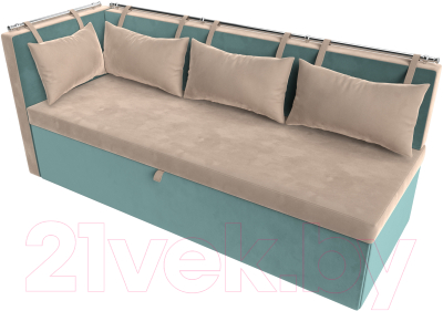 Уголок кухонный мягкий Лига Диванов Метро левый / 105025L (велюр бежевый/бирюзовый)
