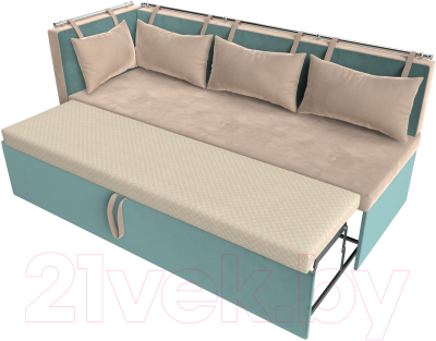 Уголок кухонный мягкий Лига Диванов Метро левый / 105025L (велюр бежевый/бирюзовый)