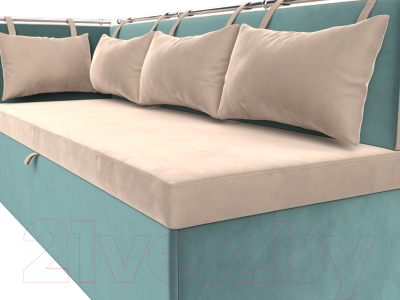 Уголок кухонный мягкий Лига Диванов Метро левый / 105025L (велюр бежевый/бирюзовый)