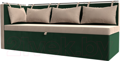 Уголок кухонный мягкий Лига Диванов Метро левый / 105026L (велюр бежевый/зеленый) - фото