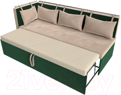 Уголок кухонный мягкий Лига Диванов Метро левый / 105026L (велюр бежевый/зеленый)