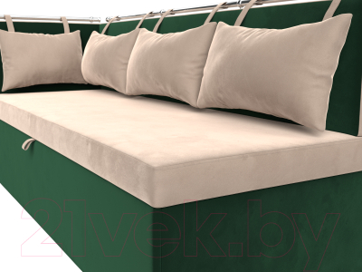 Уголок кухонный мягкий Лига Диванов Метро левый / 105026L (велюр бежевый/зеленый)