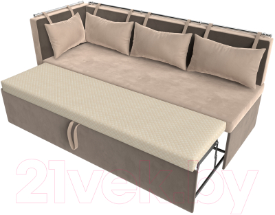 Уголок кухонный мягкий Лига Диванов Метро левый / 105027L (велюр бежевый/коричневый)