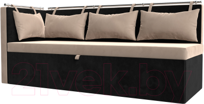 Уголок кухонный мягкий Лига Диванов Метро левый / 105030L (велюр бежевый/черный) - фото