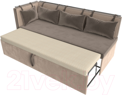 Уголок кухонный мягкий Лига Диванов Метро левый / 105031L (велюр коричневый/бежевый)