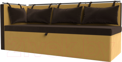 Уголок кухонный мягкий Лига Диванов Метро левый / 114086L (микровельвет коричневый/желтый) - фото