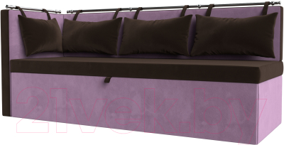Уголок кухонный мягкий Лига Диванов Метро левый / 114088L (микровельвет коричневый/сиреневый) - фото