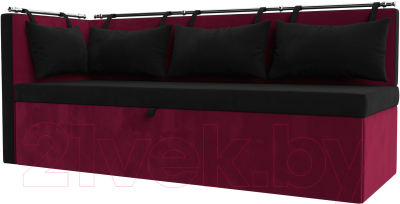 Уголок кухонный мягкий Лига Диванов Метро левый / 114089L (микровельвет черный/бордовый) - фото