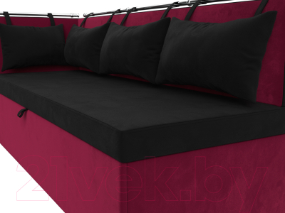 Уголок кухонный мягкий Лига Диванов Метро левый / 114089L (микровельвет черный/бордовый)