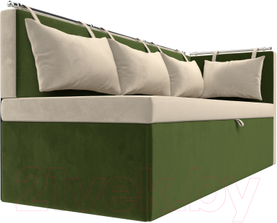 Уголок кухонный мягкий Лига Диванов Метро правый / 105021 (микровельвет бежевый/зеленый)