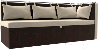 Уголок кухонный мягкий Лига Диванов Метро правый / 105022 (микровельвет бежевый/коричневый) - фото