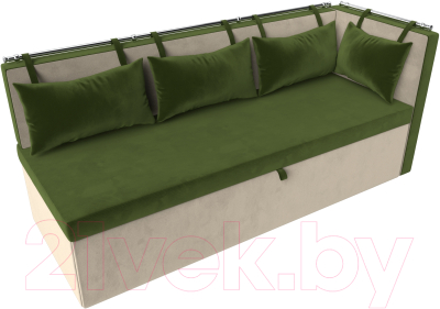 Уголок кухонный мягкий Лига Диванов Метро правый / 105023 (микровельвет зеленый/бежевый)