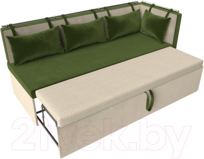 Уголок кухонный мягкий Лига Диванов Метро правый / 105023 (микровельвет зеленый/бежевый)