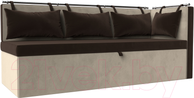 Уголок кухонный мягкий Лига Диванов Метро правый / 105024 (микровельвет коричневый/бежевый) - фото