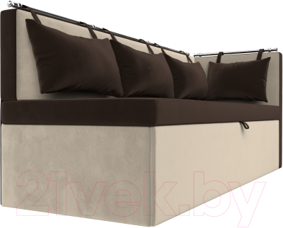 Уголок кухонный мягкий Лига Диванов Метро правый / 105024 (микровельвет коричневый/бежевый)
