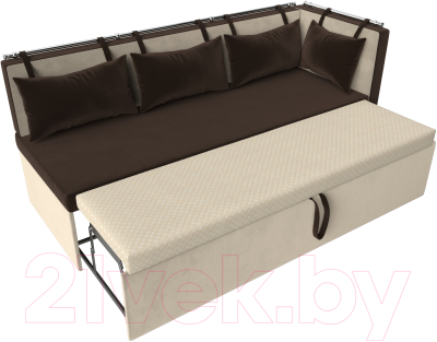 Уголок кухонный мягкий Лига Диванов Метро правый / 105024 (микровельвет коричневый/бежевый)