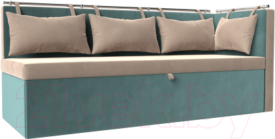 Уголок кухонный мягкий Лига Диванов Метро правый / 105025 (велюр бежевый/бирюзовый) - фото