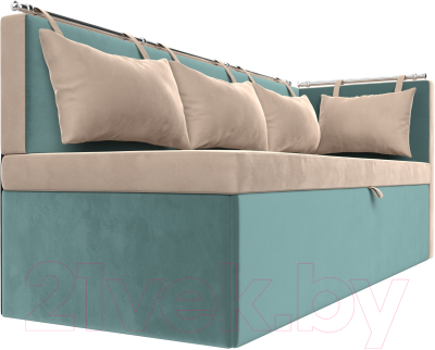 Уголок кухонный мягкий Лига Диванов Метро правый / 105025 (велюр бежевый/бирюзовый)