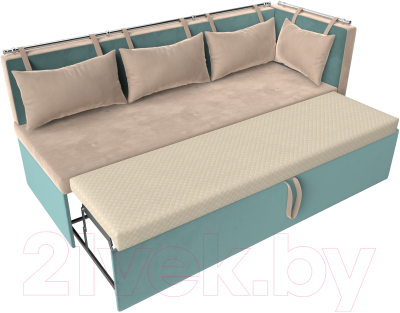 Уголок кухонный мягкий Лига Диванов Метро правый / 105025 (велюр бежевый/бирюзовый)