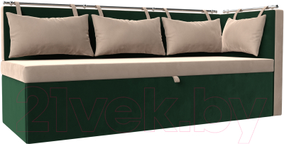 Уголок кухонный мягкий Лига Диванов Метро правый / 105026 (велюр бежевый/зеленый) - фото