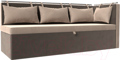 Уголок кухонный мягкий Лига Диванов Метро правый / 105027 (велюр бежевый/коричневый) - фото