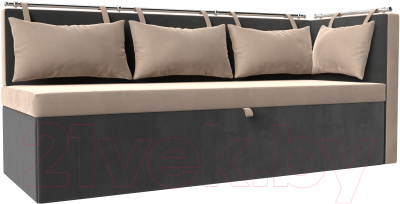 Уголок кухонный мягкий Лига Диванов Метро правый / 105028 (велюр бежевый/серый) - фото